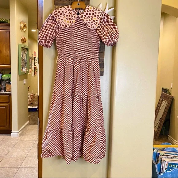 ASOS Neon Rose Floral Gingham Peter Pan Collar Midi Dress 🌼 - Picture 4 of 13